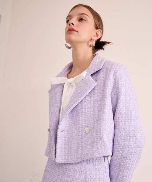 ツイードクロップジャケットパープル[T23]