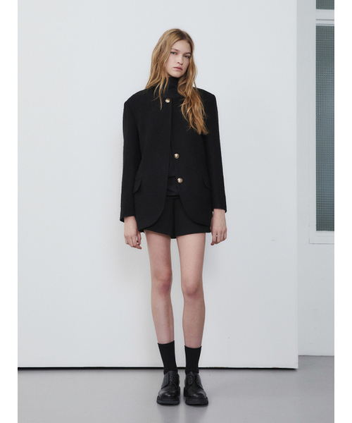 オーバーサイズツイードジャケット、ブラック