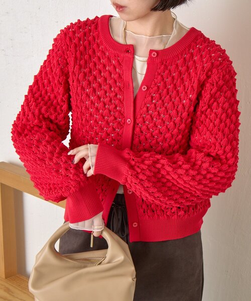 Jena espace merveilleux（ジェナ　エスパスメルヴェイユ）の「【春まで着れる】バンピーニットカーディガン（カーディガン/ボレロ・レディース・レッド/チャコールグレー/ライトグレー・FREE）」の3枚目の写真