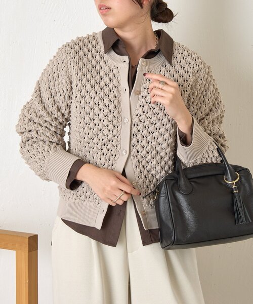 Jena espace merveilleux（ジェナ　エスパスメルヴェイユ）の「【春まで着れる】バンピーニットカーディガン（カーディガン/ボレロ・レディース・レッド/チャコールグレー/ライトグレー・FREE）」の14枚目の写真