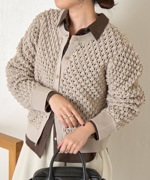 Jena espace merveilleux（ジェナ　エスパスメルヴェイユ）の「【春まで着れる】バンピーニットカーディガン（カーディガン/ボレロ・レディース・レッド/チャコールグレー/ライトグレー・FREE）」の15枚目の写真