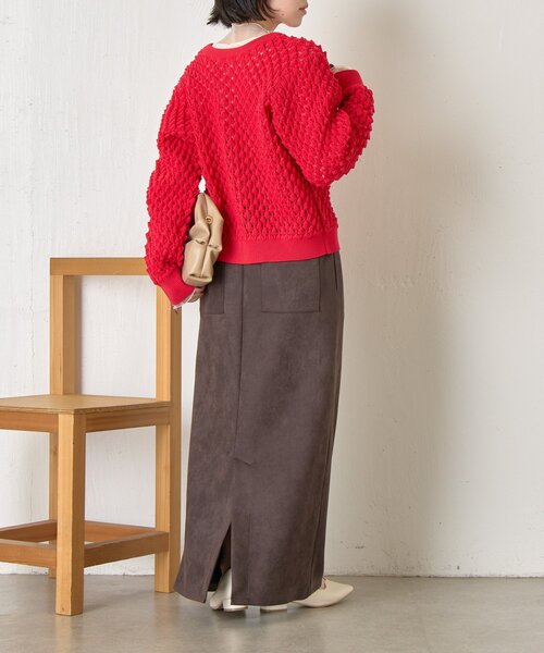 Jena espace merveilleux（ジェナ　エスパスメルヴェイユ）の「【春まで着れる】バンピーニットカーディガン（カーディガン/ボレロ・レディース・レッド/チャコールグレー/ライトグレー・FREE）」の4枚目の写真