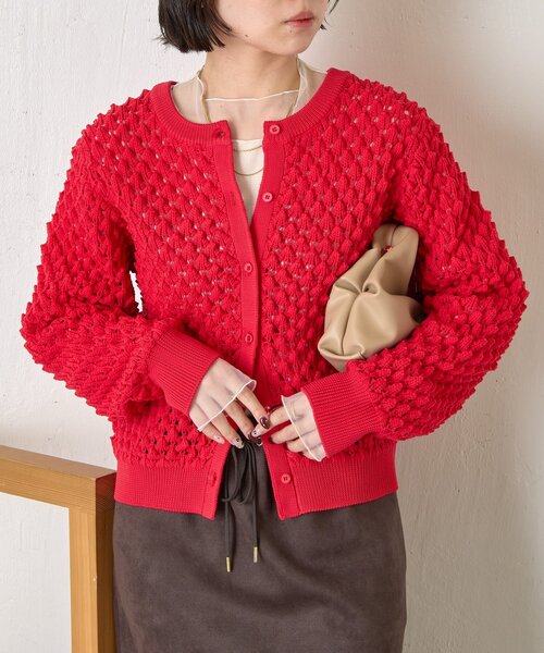 Jena espace merveilleux（ジェナ　エスパスメルヴェイユ）の「【春まで着れる】バンピーニットカーディガン（カーディガン/ボレロ・レディース・レッド/チャコールグレー/ライトグレー・FREE）」の5枚目の写真