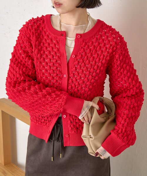Jena espace merveilleux（ジェナ　エスパスメルヴェイユ）の「【春まで着れる】バンピーニットカーディガン（カーディガン/ボレロ・レディース・レッド/チャコールグレー/ライトグレー・FREE）」の6枚目の写真