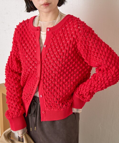 Jena espace merveilleux（ジェナ　エスパスメルヴェイユ）の「【春まで着れる】バンピーニットカーディガン（カーディガン/ボレロ・レディース・レッド/チャコールグレー/ライトグレー・FREE）」の8枚目の写真