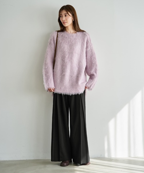 STYLE DELI(スタイルデリ)の「【LUXE】ふわふわ毛起こしブークレプルオーバー(ニット/セーター・レディース・イエロー系/ダークグレー/ピンク・FREE)」の4枚目の写真