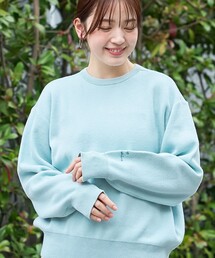 【選べる6色展開 / スプリングカラー】袖刺繍 スウェットライクハイゲージニット