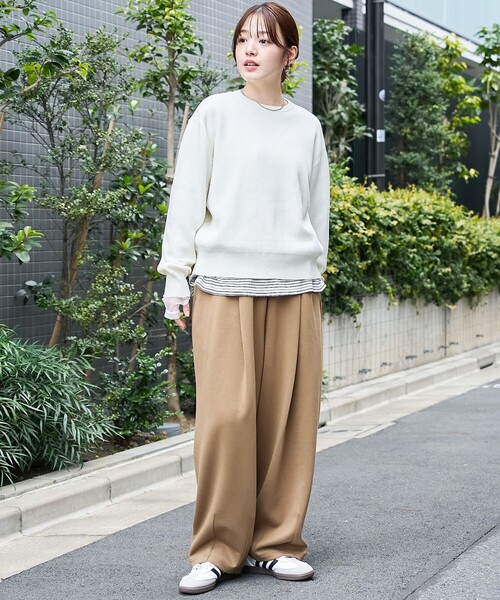 coen（コーエン）の「【選べる6色展開 / スプリングカラー】袖刺繍 スウェットライクハイゲージニット（ニット/セーター・レディース・ライトグレー/オフホワイト/クリーム/ライトピンク/ライトブルー/ベージュ・FREE）」の22枚目の写真