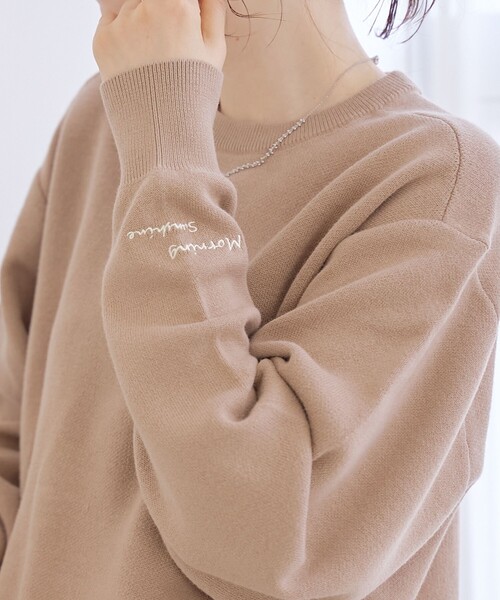 coen（コーエン）の「【選べる6色展開 / スプリングカラー】袖刺繍 スウェットライクハイゲージニット（ニット/セーター・レディース・ライトグレー/オフホワイト/クリーム/ライトピンク/ライトブルー/ベージュ・FREE）」の7枚目の写真