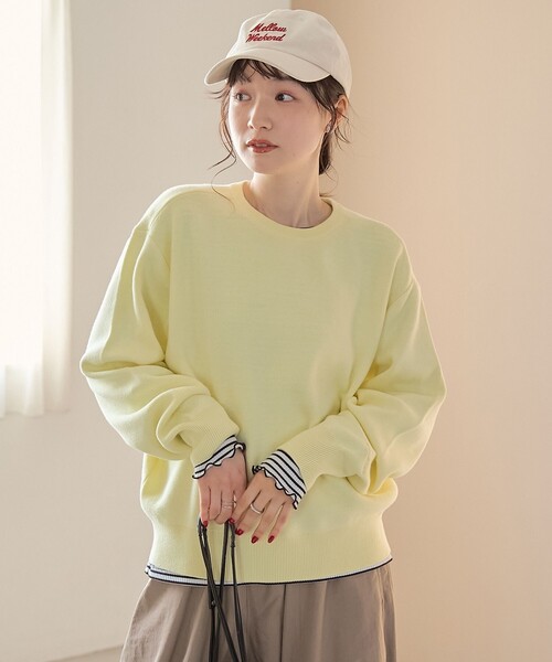 coen（コーエン）の「【選べる6色展開 / スプリングカラー】袖刺繍 スウェットライクハイゲージニット（ニット/セーター・レディース・ライトグレー/オフホワイト/クリーム/ライトピンク/ライトブルー/ベージュ・FREE）」の15枚目の写真