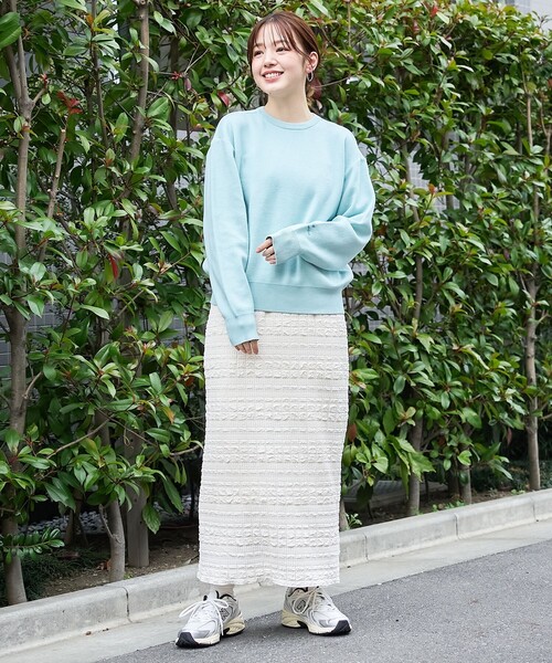 coen（コーエン）の「【選べる6色展開 / スプリングカラー】袖刺繍 スウェットライクハイゲージニット（ニット/セーター・レディース・ライトグレー/オフホワイト/クリーム/ライトピンク/ライトブルー/ベージュ・FREE）」の18枚目の写真