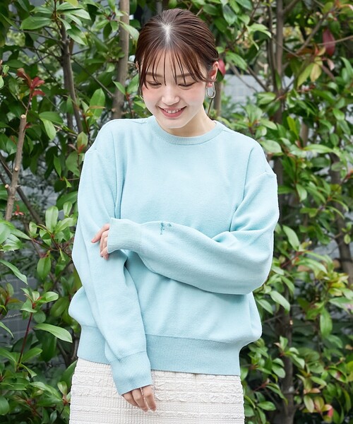 coen（コーエン）の「【選べる6色展開 / スプリングカラー】袖刺繍 スウェットライクハイゲージニット（ニット/セーター・レディース・ライトグレー/オフホワイト/クリーム/ライトピンク/ライトブルー/ベージュ・FREE）」の19枚目の写真