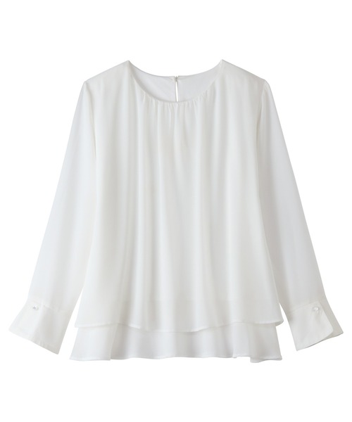 Viola e Viola（ヴィオラエヴィオラ）の「裾フレア裏地付きシフォンブラウス（シャツ/ブラウス・レディース・ネイビー/ホワイト・M/L/LL/3L）」の22枚目の写真