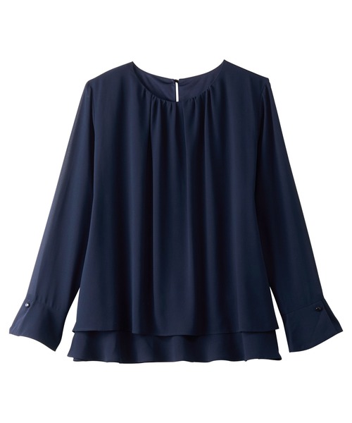 Viola e Viola（ヴィオラエヴィオラ）の「裾フレア裏地付きシフォンブラウス（シャツ/ブラウス・レディース・ネイビー/ホワイト・M/L/LL/3L）」の21枚目の写真