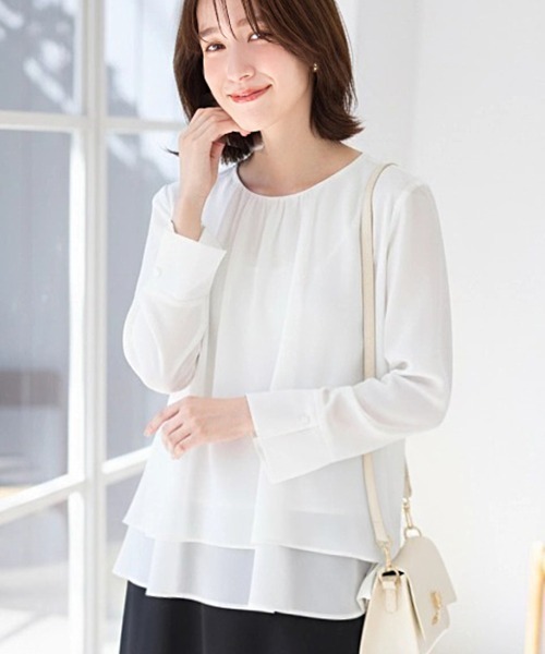 Viola e Viola（ヴィオラエヴィオラ）の「裾フレア裏地付きシフォンブラウス（シャツ/ブラウス・レディース・ネイビー/ホワイト・M/L/LL/3L）」の9枚目の写真