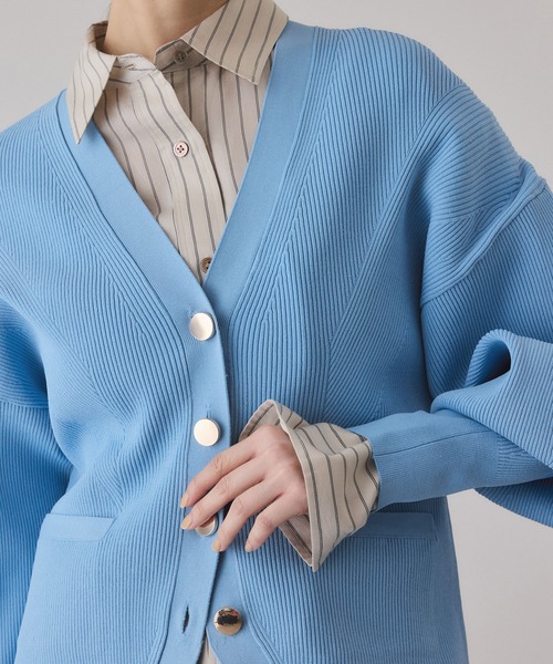 アダムエロペ　ADAM ET ROPE 厚手カーディガン　サックス(水色) ADAM ET ROPE'（アダムエロペ）の「【サステナブル】フォルムリブ