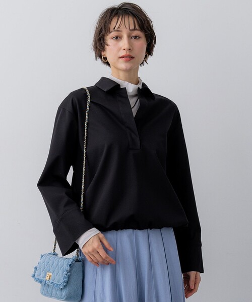 23区 S(ニジュウサンクチイサイサイズ)の「コンパクトツイル スキッパー カットソー(Tシャツ/カットソー・レディース・ブラック系/ベージュ系・32)」の2枚目の写真