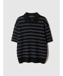 POKER FACE（ポーカーフェイス）の「CABLE RUGBY HALF SLEEVE KNIT BLACK/BLUE（ポロシャツ）」