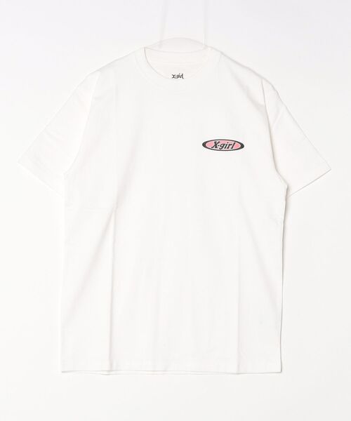 X-girl(エックスガール)の「BI COLOR OVAL LOGO S/S TEE(Tシャツ/カットソー・レディース・ブラック/ライトブルー/ホワイト・S/M/L)」の2枚目の写真