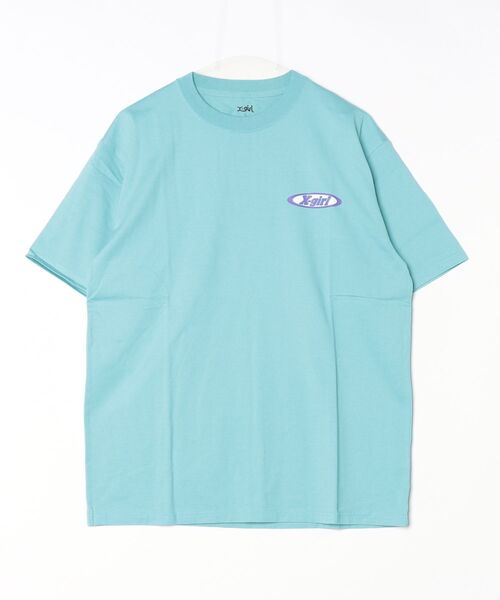 X-girl(エックスガール)の「BI COLOR OVAL LOGO S/S TEE(Tシャツ/カットソー・レディース・ブラック/ライトブルー/ホワイト・S/M/L)」の1枚目の写真