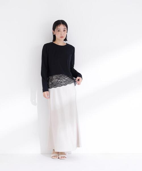 NATURAL BEAUTY BASIC(ナチュラルビューティーベーシック)の「◇レースドッキングカットソー(Tシャツ/カットソー・レディース・ブラック/オフホワイト・FREE)」の4枚目の写真