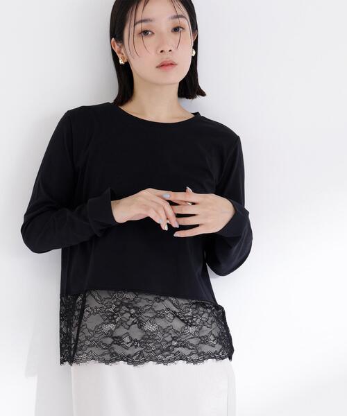 NATURAL BEAUTY BASIC(ナチュラルビューティーベーシック)の「◇レースドッキングカットソー(Tシャツ/カットソー・レディース・ブラック/オフホワイト・FREE)」の5枚目の写真