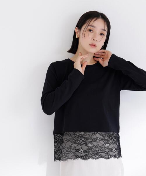 NATURAL BEAUTY BASIC(ナチュラルビューティーベーシック)の「◇レースドッキングカットソー(Tシャツ/カットソー・レディース・ブラック/オフホワイト・FREE)」の7枚目の写真
