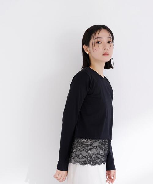 NATURAL BEAUTY BASIC(ナチュラルビューティーベーシック)の「◇レースドッキングカットソー(Tシャツ/カットソー・レディース・ブラック/オフホワイト・FREE)」の9枚目の写真
