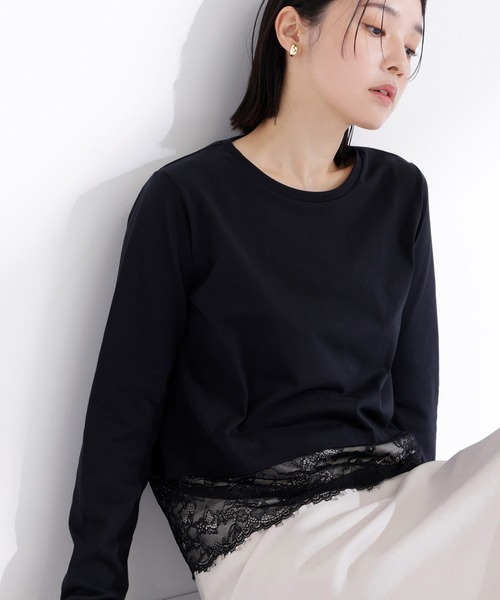 NATURAL BEAUTY BASIC(ナチュラルビューティーベーシック)の「◇レースドッキングカットソー(Tシャツ/カットソー・レディース・ブラック/オフホワイト・FREE)」の2枚目の写真
