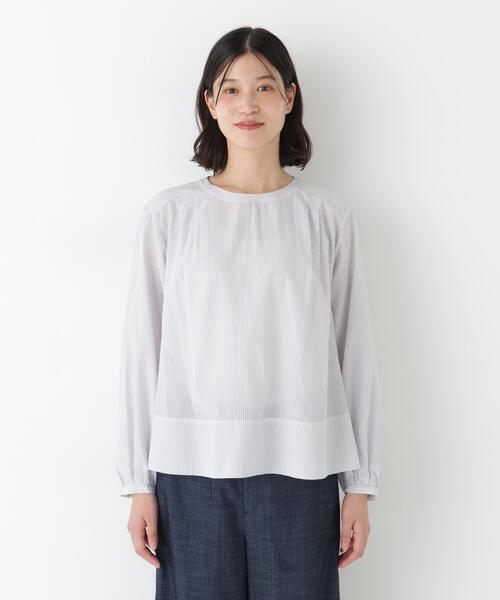 human woman(ヒューマンウーマン)の「◆【ウォッシャブル】ストライプボリュームブラウス(シャツ/ブラウス・レディース・グリーン系その他4/ブルー系その他3・MEDIUM)」の5枚目の写真