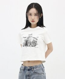 SUIBOM（スイボム）の「ファーエバーフレンドクロップTシャツオフホワイト（Tシャツ/カットソー）」
