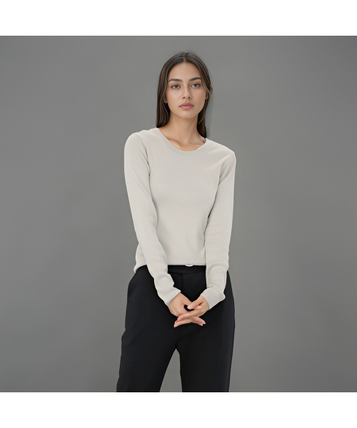 ACUD(アクド)の「Ribbed Round Neck Knit _L.Grey(ニット/セーター・レディース・その他・FREE)」の1枚目の写真