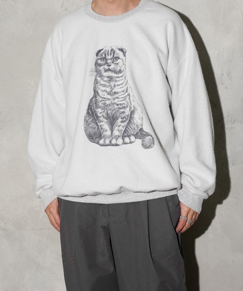 THRIFTY LOOK（スリフティールック）の「NHK「星野源と松重豊のおともだち」星野源様着用 THRIFTY LOOK / スリフティールック OTHER SIZE PRINTED CAT SWEAT インサイドアウト 猫 スウェット（スウェット・メンズ・パープル/ホワイト/ブラック・LARGE/X-LARGE/MEDIUM/SMALL）」の19枚目の写真