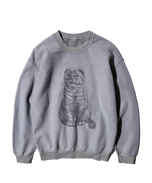THRIFTY LOOK（スリフティールック）の「NHK「星野源と松重豊のおともだち」星野源様着用 THRIFTY LOOK / スリフティールック OTHER SIZE PRINTED CAT SWEAT インサイドアウト 猫 スウェット（スウェット・メンズ・パープル/ホワイト/ブラック・LARGE/X-LARGE/MEDIUM/SMALL）」の4枚目の写真