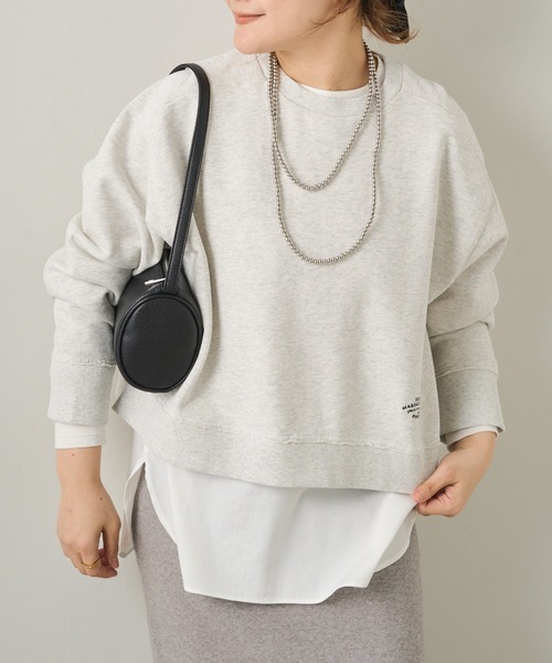 PUAL CE CIN（ピュアルセシン）の「ロゴ刺繍ショートスウェット（Tシャツ/カットソー・レディース・グレー/オフホワイト/サックスブルー/ピンク/イエロー/オートミール・FREE）」の4枚目の写真