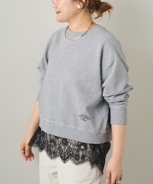 PUAL CE CIN（ピュアルセシン）の「ロゴ刺繍ショートスウェット（Tシャツ/カットソー・レディース・グレー/オフホワイト/サックスブルー/ピンク/イエロー/オートミール・FREE）」の3枚目の写真