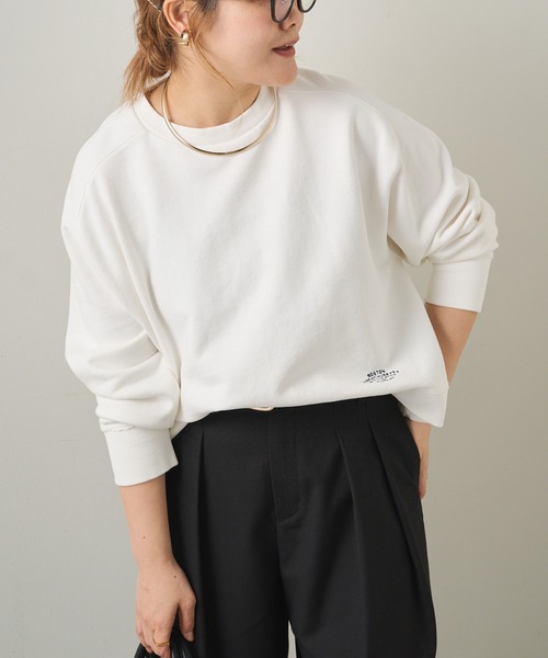 PUAL CE CIN（ピュアルセシン）の「ロゴ刺繍ショートスウェット（Tシャツ/カットソー・レディース・グレー/オフホワイト/サックスブルー/ピンク/イエロー/オートミール・FREE）」の2枚目の写真