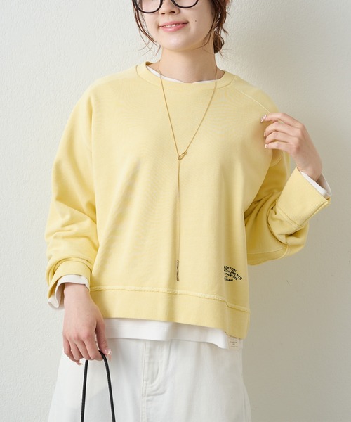 PUAL CE CIN（ピュアルセシン）の「ロゴ刺繍ショートスウェット（Tシャツ/カットソー・レディース・グレー/オフホワイト/サックスブルー/ピンク/イエロー/オートミール・FREE）」の5枚目の写真