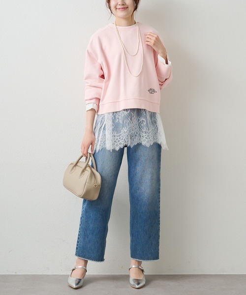 PUAL CE CIN（ピュアルセシン）の「ロゴ刺繍ショートスウェット（Tシャツ/カットソー・レディース・グレー/オフホワイト/サックスブルー/ピンク/イエロー/オートミール・FREE）」の8枚目の写真