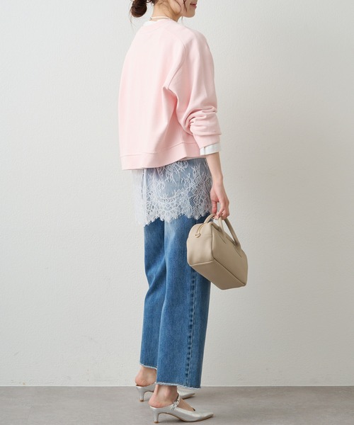 PUAL CE CIN（ピュアルセシン）の「ロゴ刺繍ショートスウェット（Tシャツ/カットソー・レディース・グレー/オフホワイト/サックスブルー/ピンク/イエロー/オートミール・FREE）」の7枚目の写真