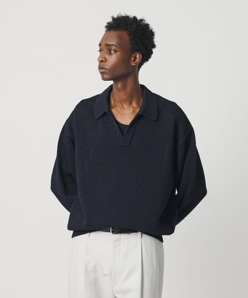 BEAUTY&YOUTH UNITED ARROWS（ビューティーアンドユースユナイテッドアローズ）の「＜OWNESS＞クリスピー コットン ミックス スキッパー ニット（ニット/セーター・メンズ・その他1/ネイビー・S/M/L）」の9枚目の写真