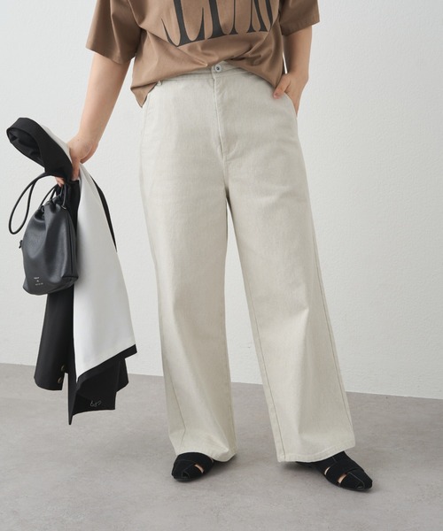 PUAL CE CIN(ピュアルセシン)の「カツラギワイドストレートパンツ(その他パンツ・レディース・ネイビー/ライトベージュ・FREE)」の3枚目の写真