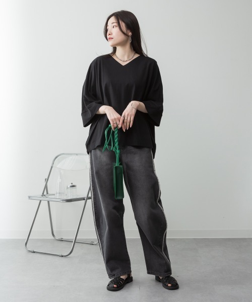 aity(アイティ)の「M-5L Vネック7分袖ドルマンカットソー 夏服(Tシャツ/カットソー・レディース・グレイッシュベージュ/ブラック/ミント/オフホワイト/チャコールグレー・4L~5L/LL~3L/M~L)」の18枚目の写真