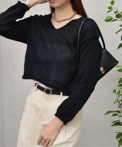 &soiree(アンドソワレ)の「シースルーショートトップス(Tシャツ/カットソー・レディース・ブラック/オフホワイト/ブルー・FREE)」の1枚目の写真