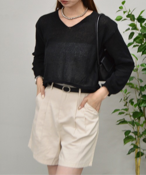 &soiree(アンドソワレ)の「シースルーショートトップス(Tシャツ/カットソー・レディース・ブラック/オフホワイト/ブルー・FREE)」の5枚目の写真