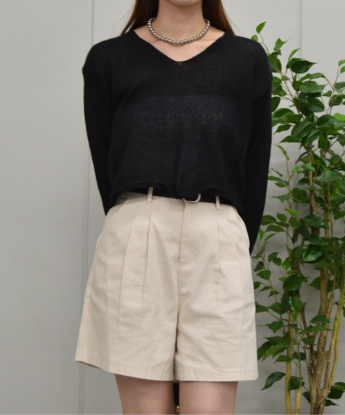 &soiree(アンドソワレ)の「シースルーショートトップス(Tシャツ/カットソー・レディース・ブラック/オフホワイト/ブルー・FREE)」の6枚目の写真
