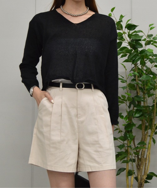 &soiree(アンドソワレ)の「シースルーショートトップス(Tシャツ/カットソー・レディース・ブラック/オフホワイト/ブルー・FREE)」の7枚目の写真