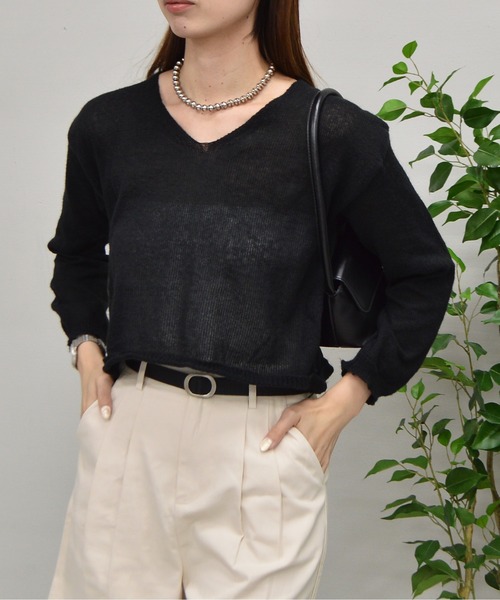 &soiree(アンドソワレ)の「シースルーショートトップス(Tシャツ/カットソー・レディース・ブラック/オフホワイト/ブルー・FREE)」の8枚目の写真