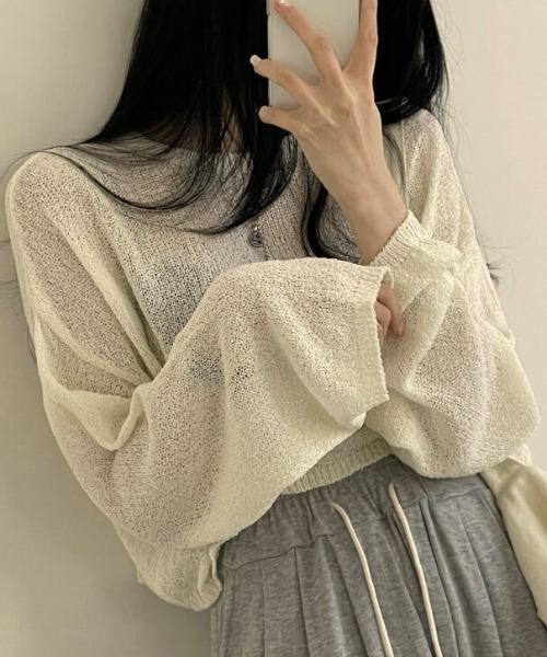 &soiree(アンドソワレ)の「シースルーショートトップス(Tシャツ/カットソー・レディース・ブラック/オフホワイト/ブルー・FREE)」の11枚目の写真