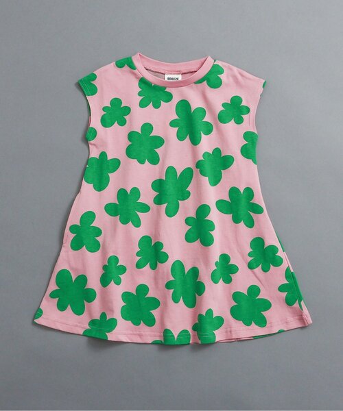 BREEZE(ブリーズ)の「【リンク/WEB限定】レトロ総柄フレアワンピース(ワンピース・キッズ・サーモンピンク/ブラウン/オレンジ/ブラック/オフホワイト・100/90/140/130/120/110)」の1枚目の写真